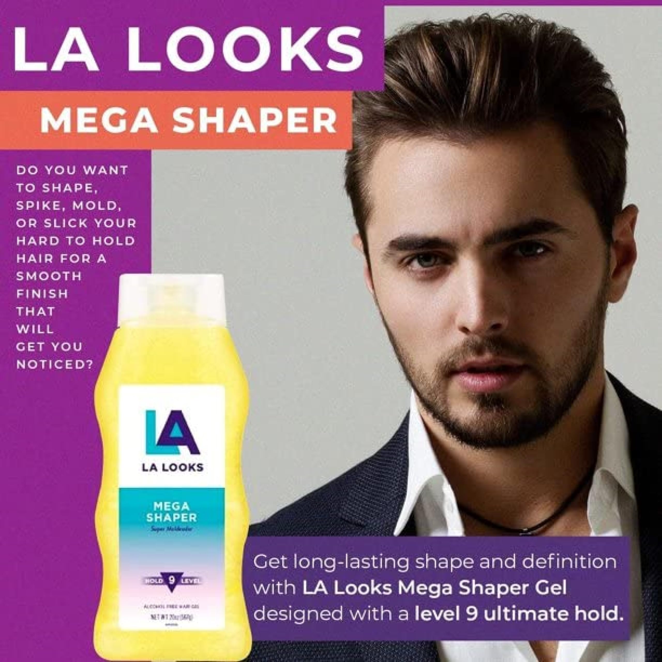 LA Looks Mega Shaper Hair Gel - Level 9 Hold, Humidity Resistant, Alcohol-Free | 20 oz Pack of 6