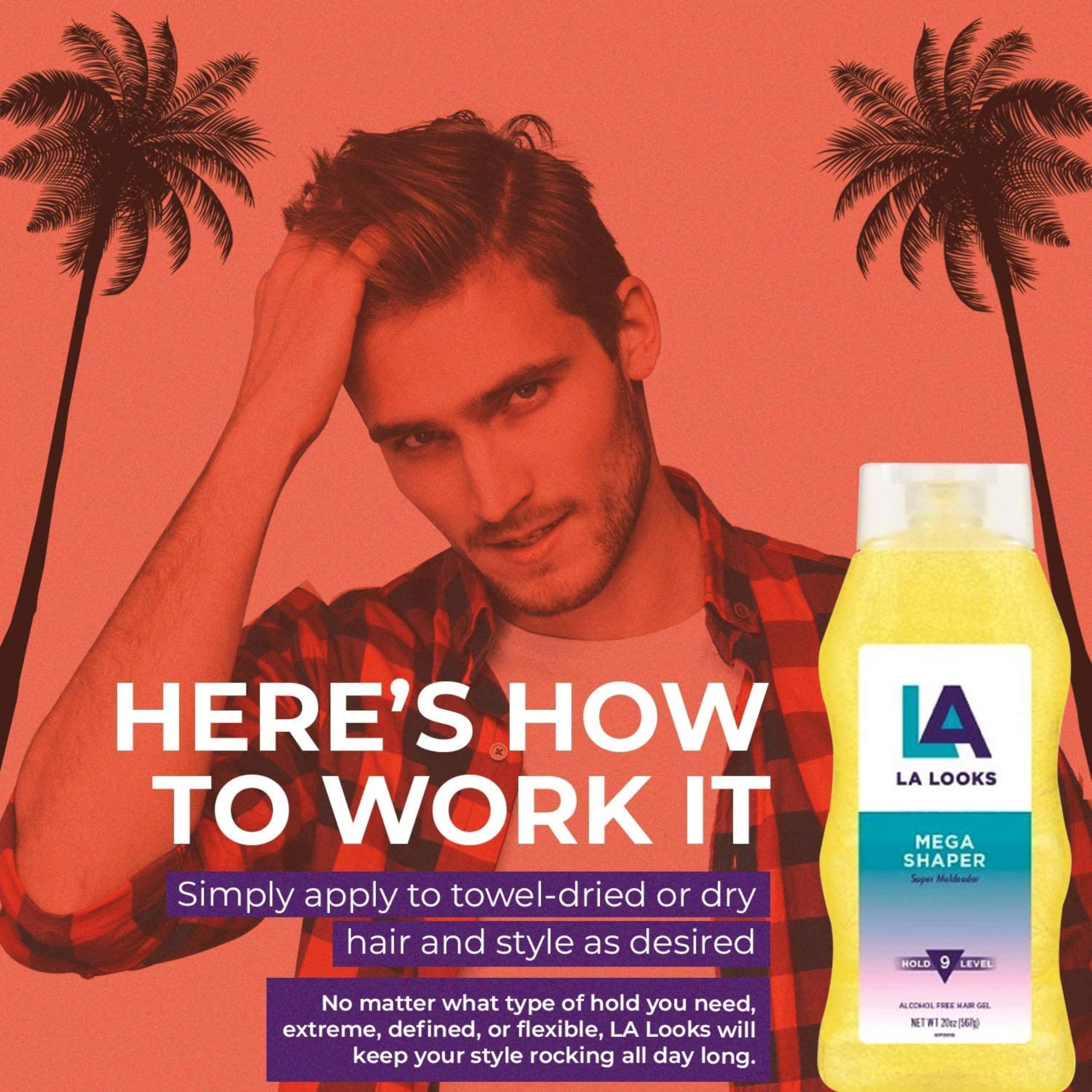 LA Looks Mega Shaper Hair Gel - Level 9 Hold, Humidity Resistant, Alcohol-Free | 20 oz Pack of 6