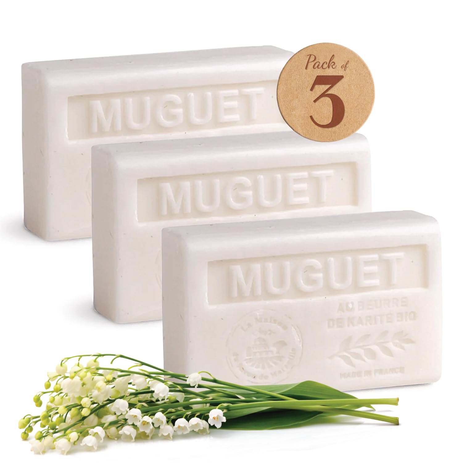 La Maison du Savon de Marseille Lily of the Valley Moisturizing Soap Bar Trio – 3x4.4 oz – Made in Provence