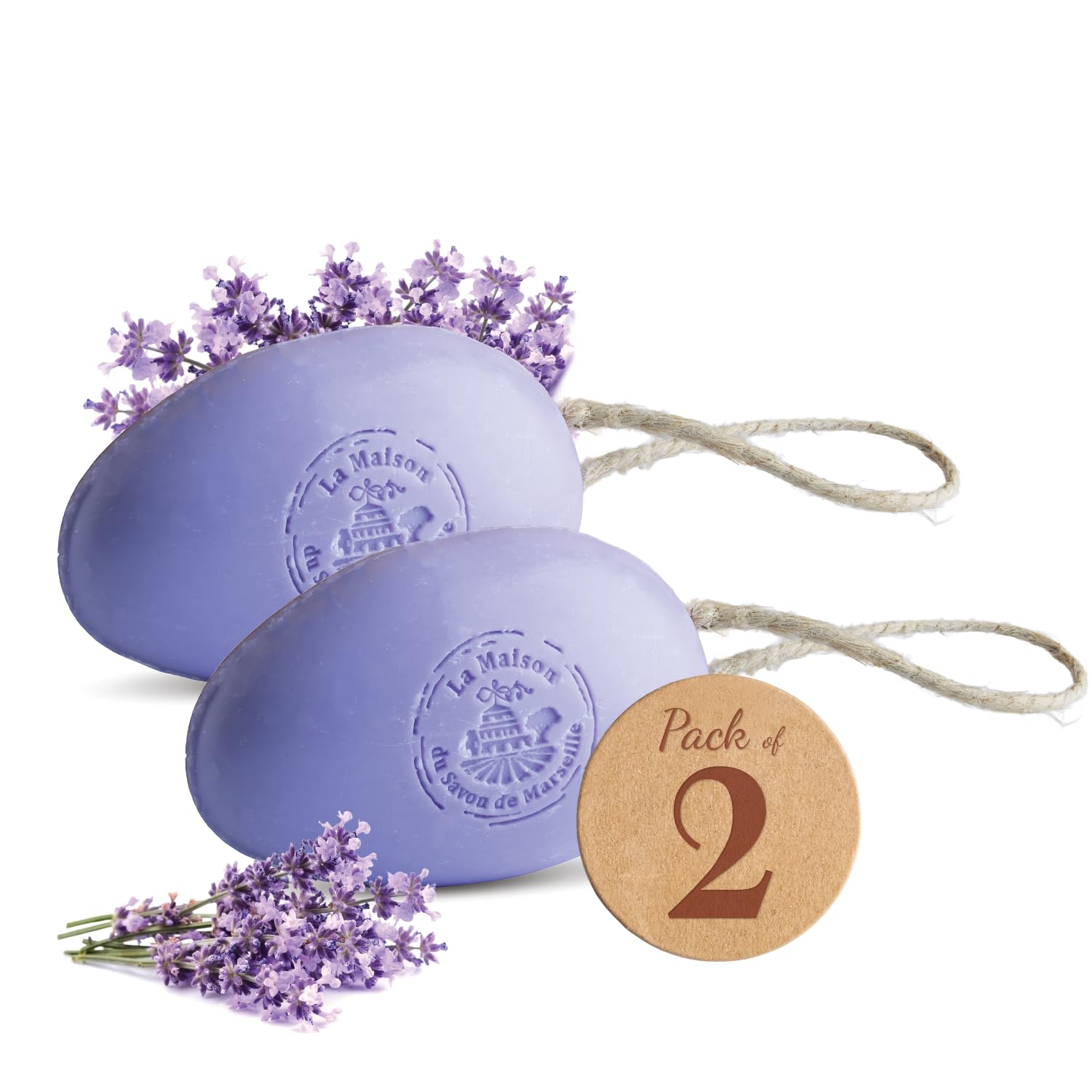 La Maison du Savon - Lavender Soap on a Rope Duo – 2 x 6.2 oz with Shea Butter & Donkey Milk