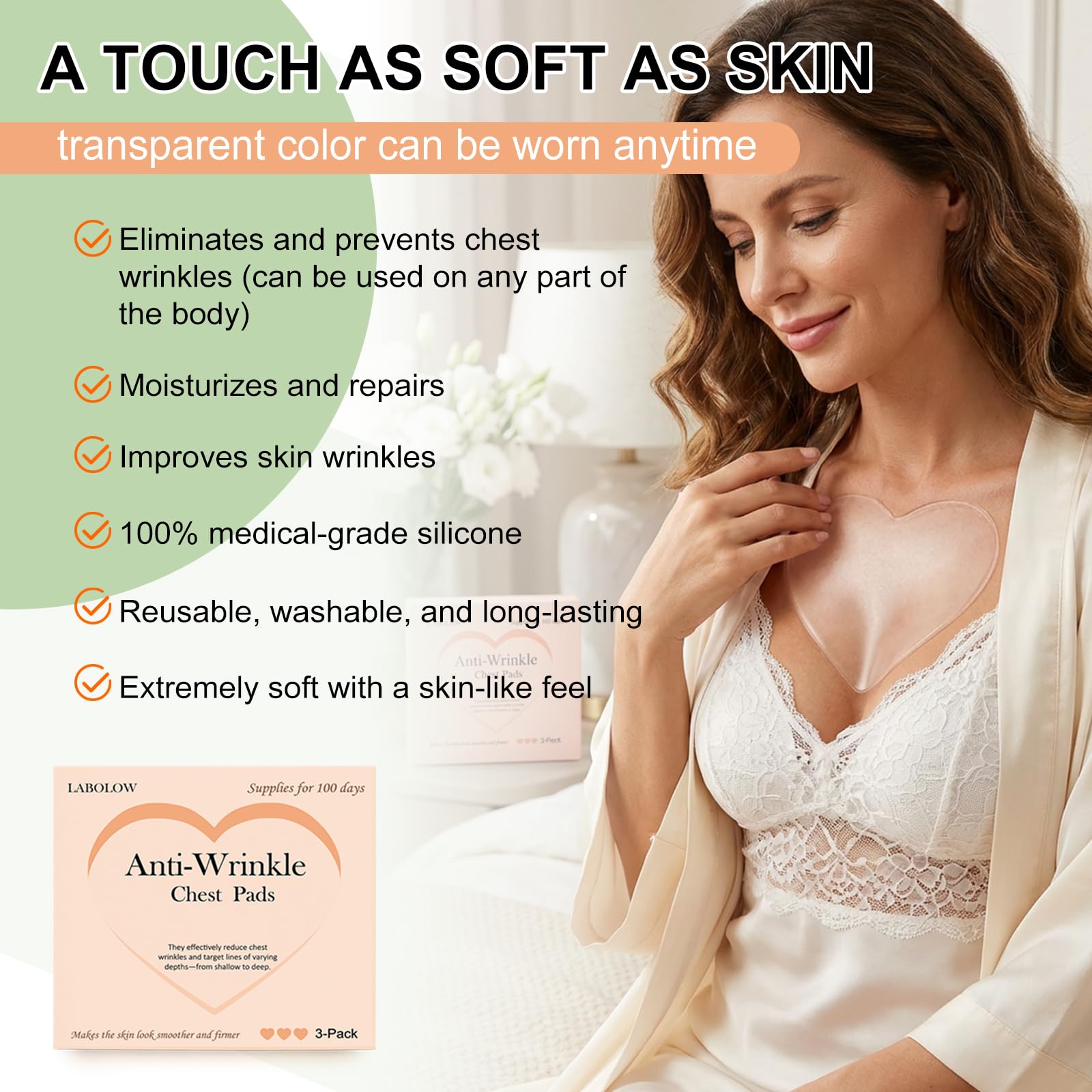 LABOLOW Chest Wrinkle Pads - 3-Pack Reusable Silicone Patches for Firming & Hydration