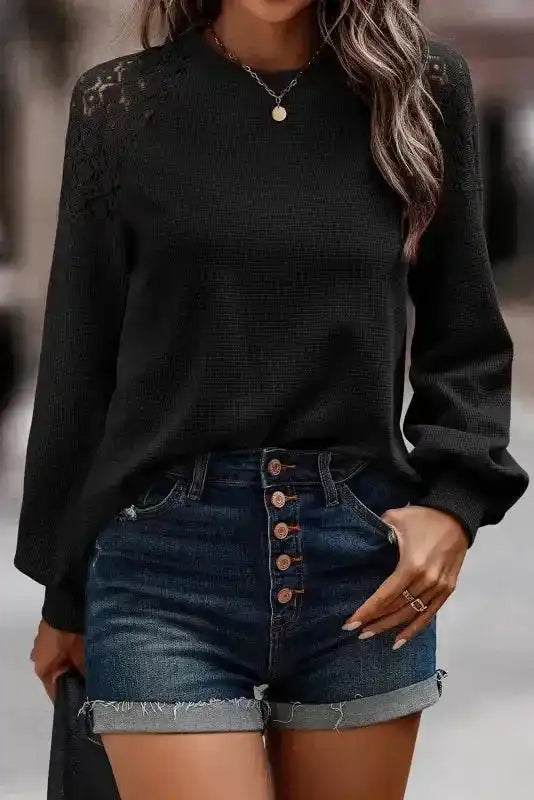 Lace Sleeve Textured Top for Women