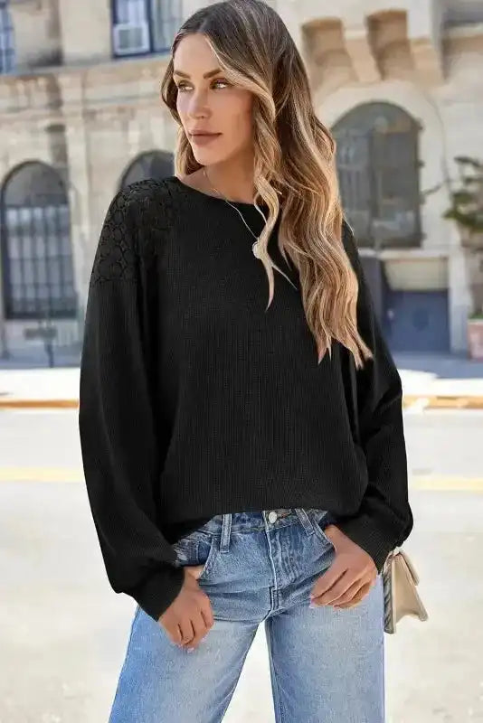 Lace Sleeve Textured Top for Women