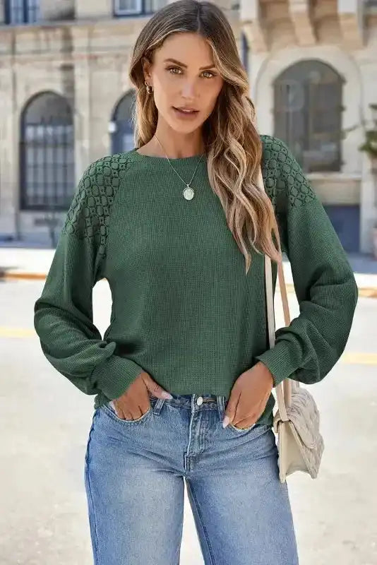 Lace Sleeve Textured Top for Women