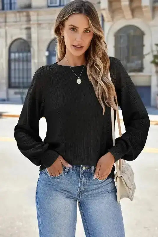 Lace Sleeve Textured Top for Women