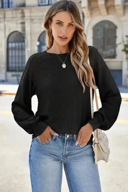 Lace Sleeve Textured Top for Women