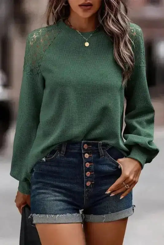 Lace Sleeve Textured Top for Women