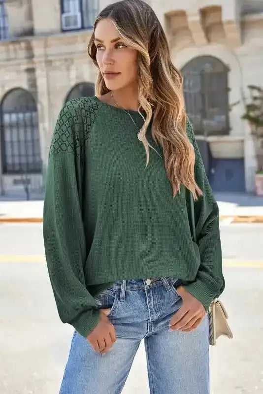 Lace Sleeve Textured Top for Women