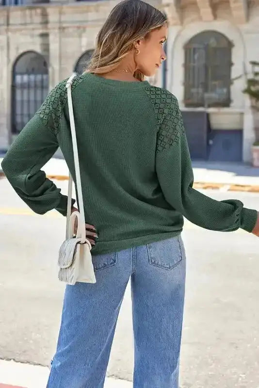 Lace Sleeve Textured Top for Women