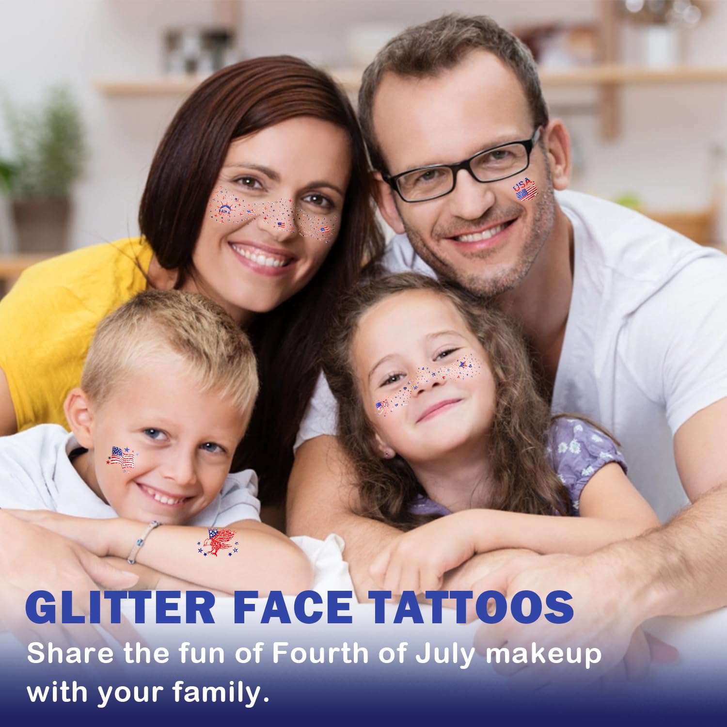 LADDYFOX 20-Piece Patriotic Glitter Face Tattoos – Waterproof Independence Day Temporary Tattoos