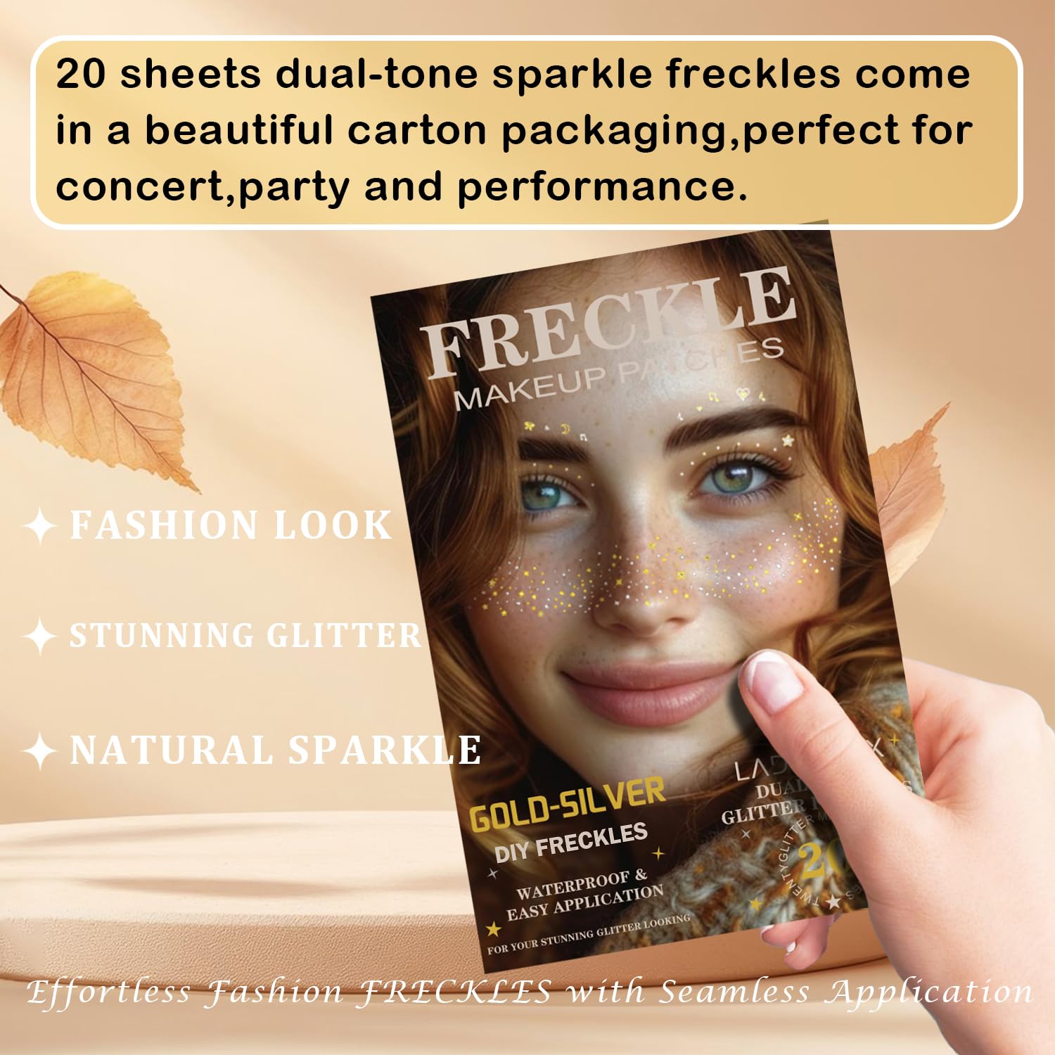LADDYFOX 20 Pcs Gold & Silver Glitter Freckles – Waterproof DIY Face Patches