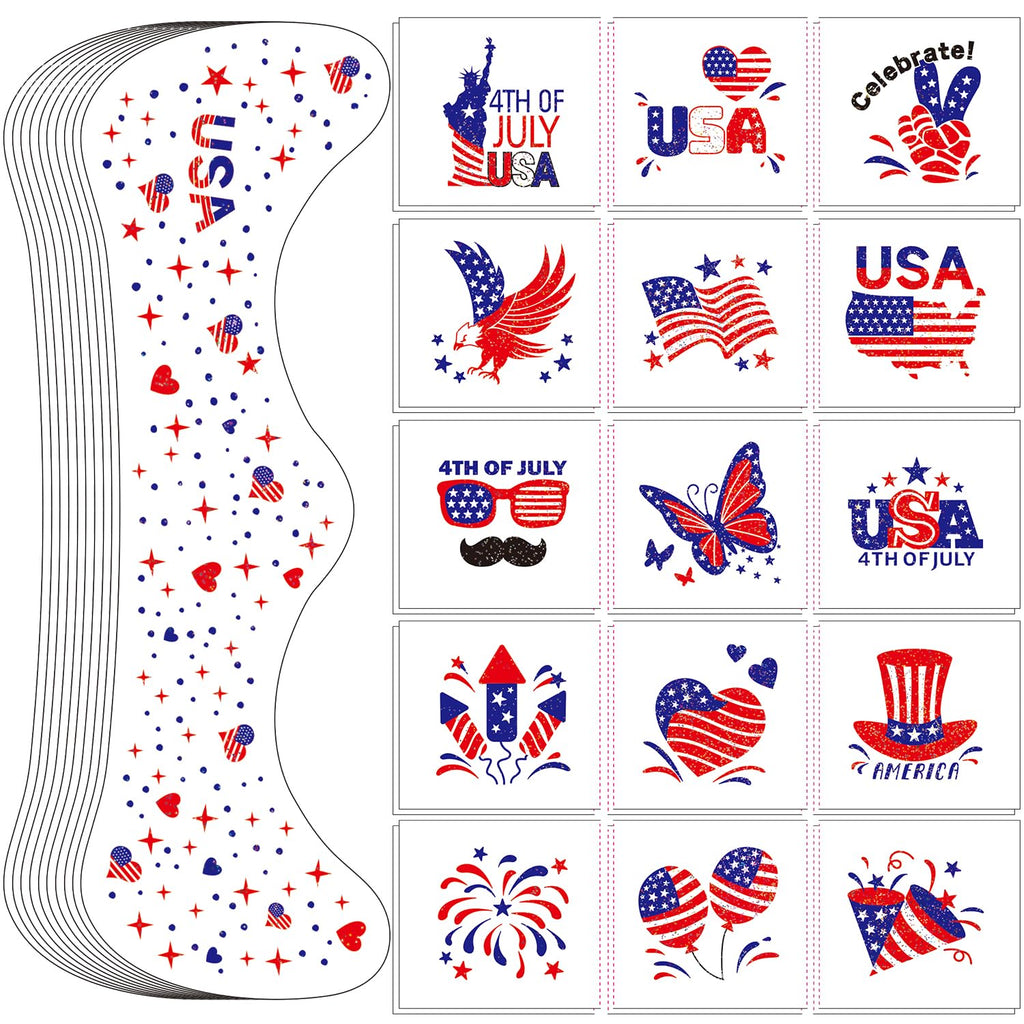 LADDYFOX 20-Piece Patriotic Glitter Face Tattoos – Waterproof Independence Day Temporary Tattoos