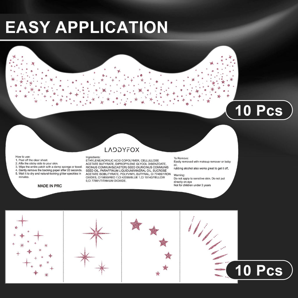 LADDYFOX 20 Pcs Rose Gold Glitter Freckles Patches – Waterproof Easy-Apply Face Tattoos for Women
