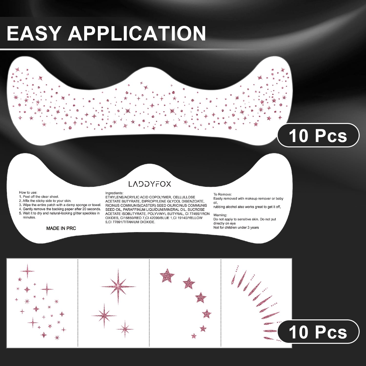 LADDYFOX 20 Pcs Rose Gold Glitter Freckles Patches – Waterproof Easy-Apply Face Tattoos for Women