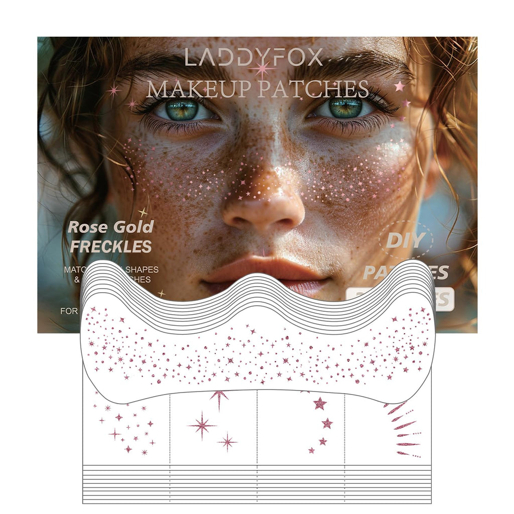 LADDYFOX 20 Pcs Rose Gold Glitter Freckles Patches – Waterproof Easy-Apply Face Tattoos for Women