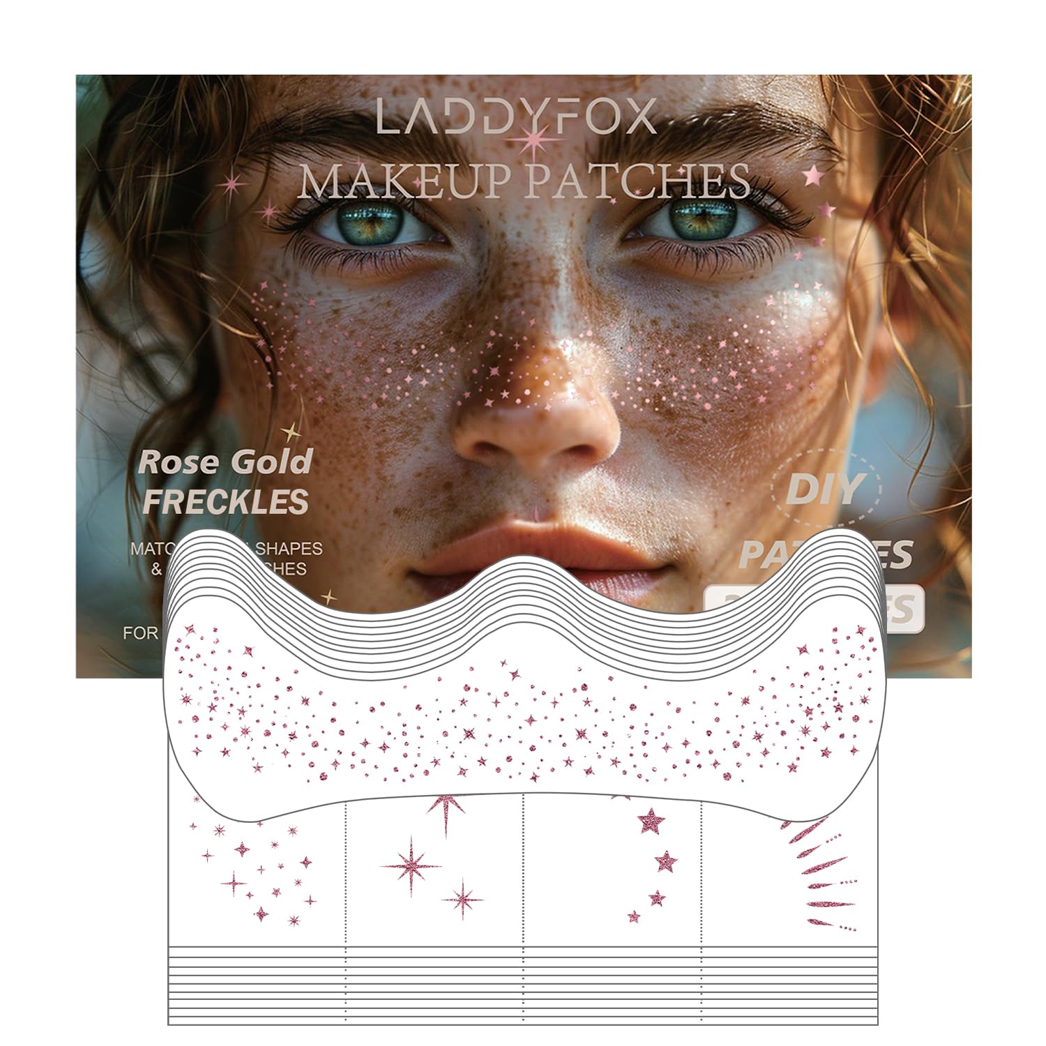 LADDYFOX 20 Pcs Rose Gold Glitter Freckles Patches – Waterproof Easy-Apply Face Tattoos for Women