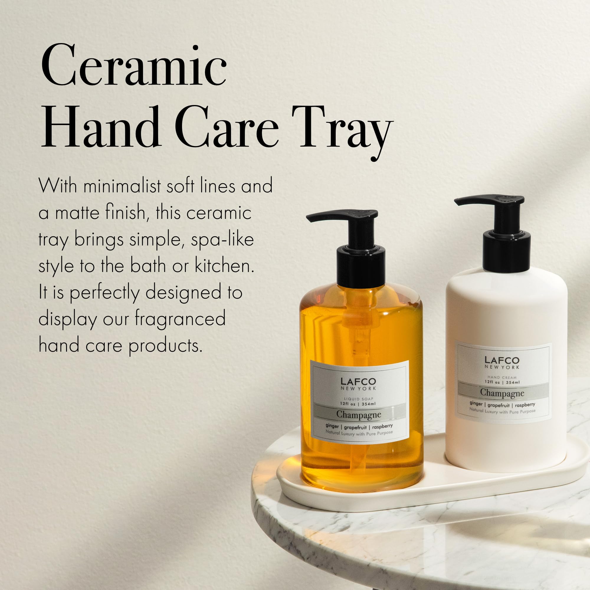 LAFCO New York Hand Care Trio, Champagne – Liquid Soap, Hand Cream & Ceramic Tray | Made in Italy