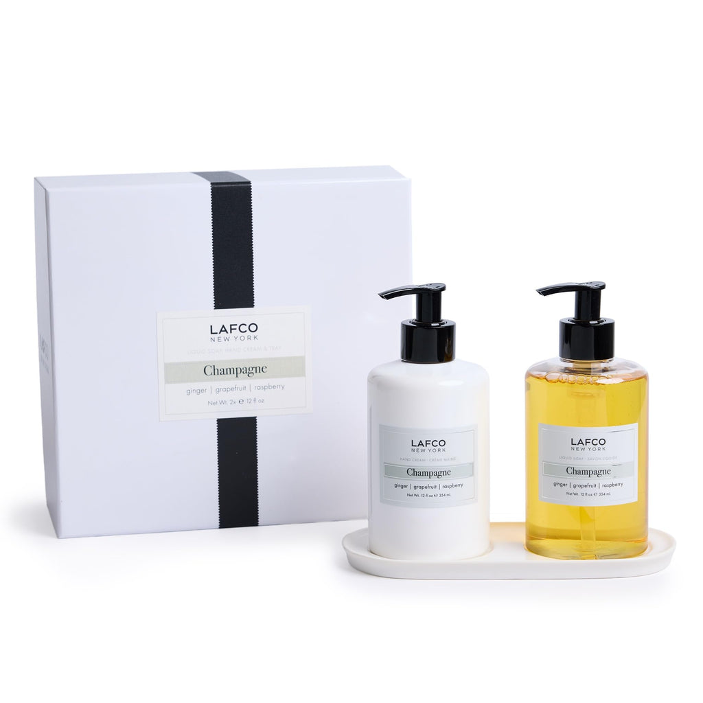 LAFCO New York Hand Care Trio, Champagne – Liquid Soap, Hand Cream & Ceramic Tray | Made in Italy