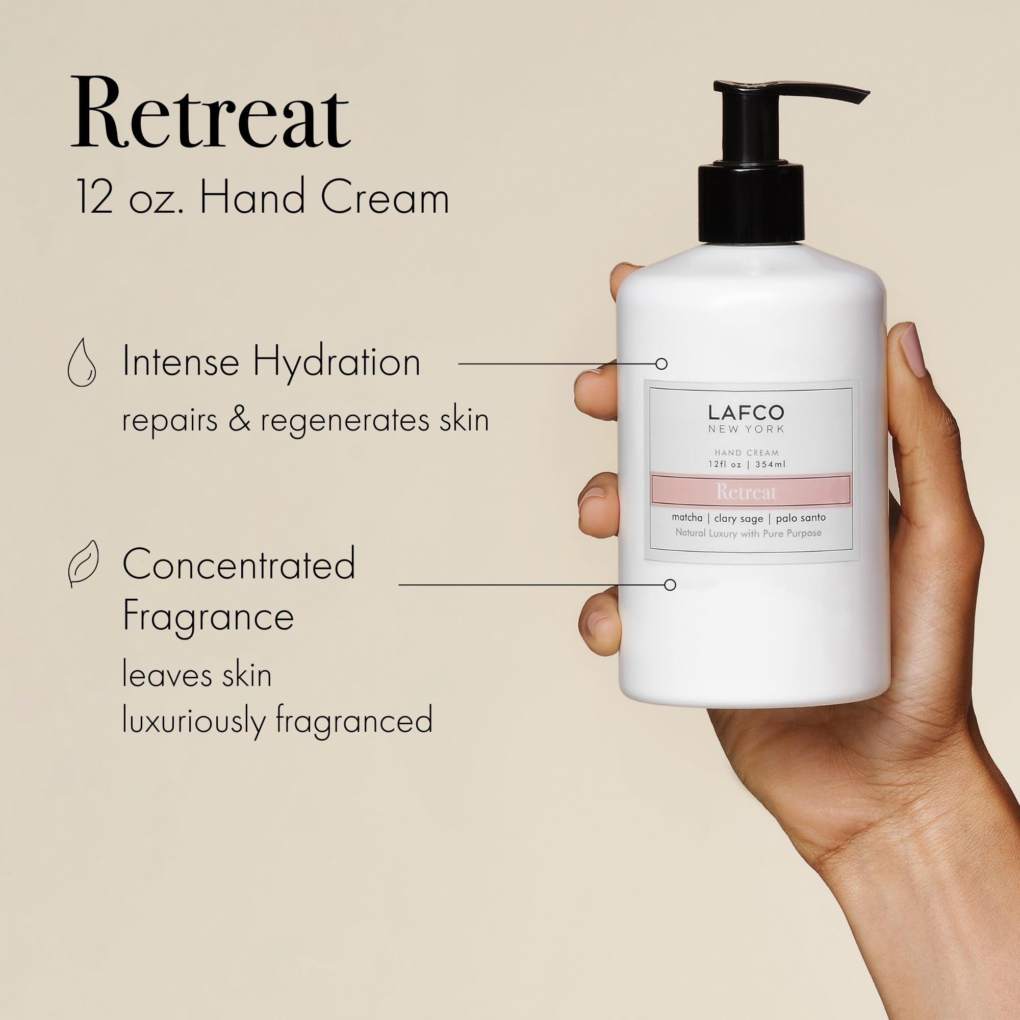 LAFCO New York Hand Cream Retreat 12 oz – Hydration, Hypoallergenic, Made in Italy