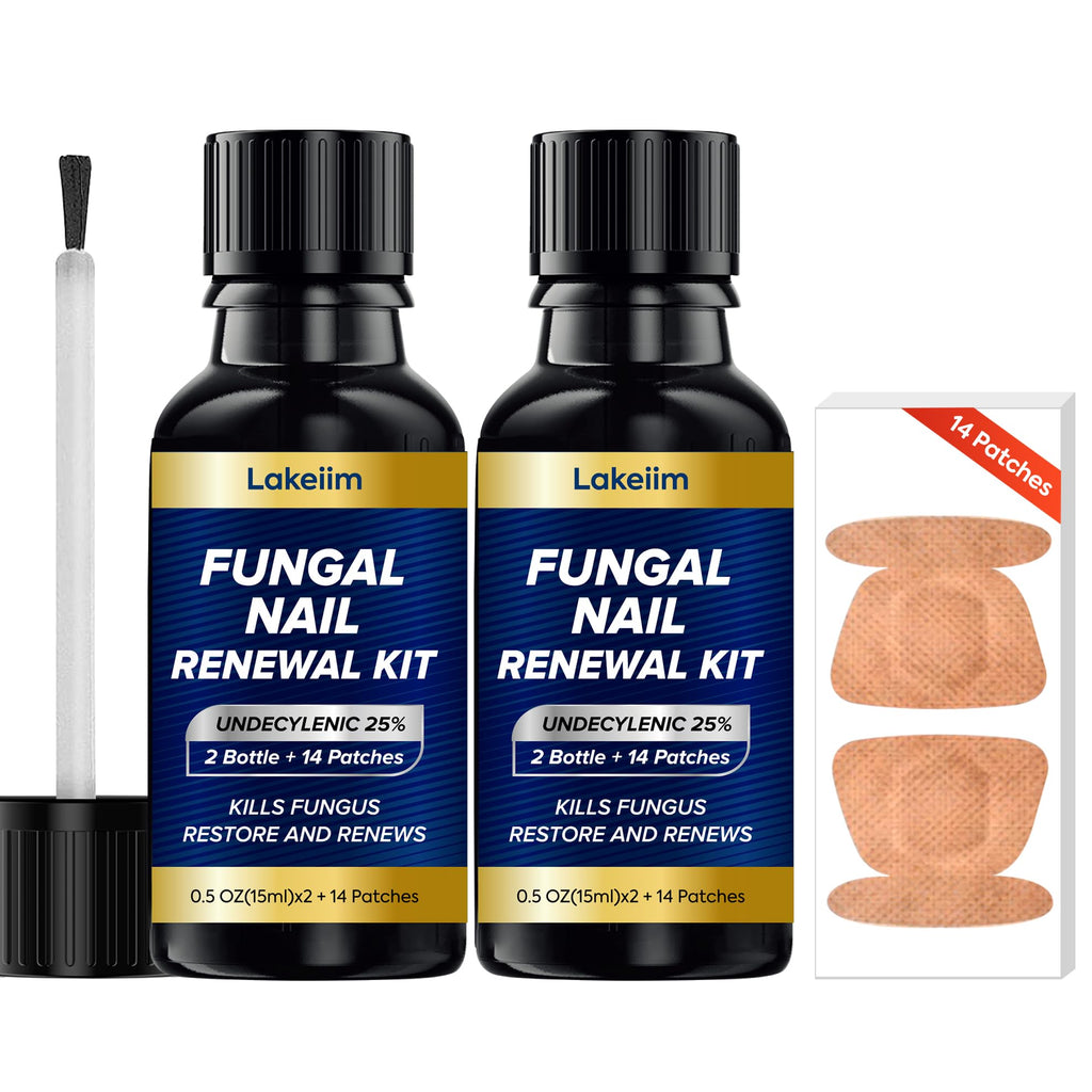 Lakeim Toenail Fungus Treatment Extra Strength - 2 Bottles + 14 Patches (25% Undecylenic Acid + Tea Tree)