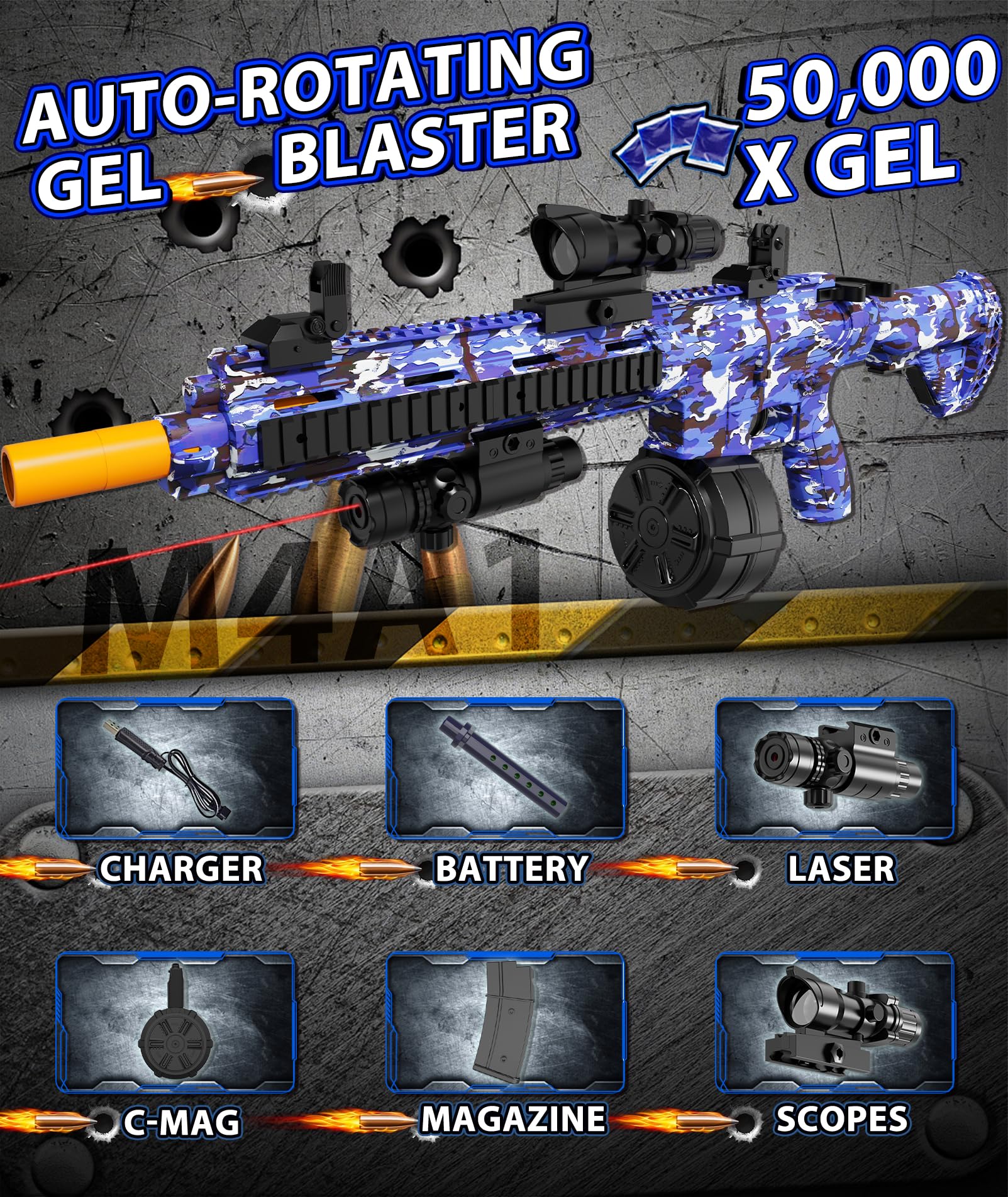 LAN ZHANG GUI Electric Gel Ball Blaster – High Speed 400–600rpm, 80–100ft Range, Goggles Included