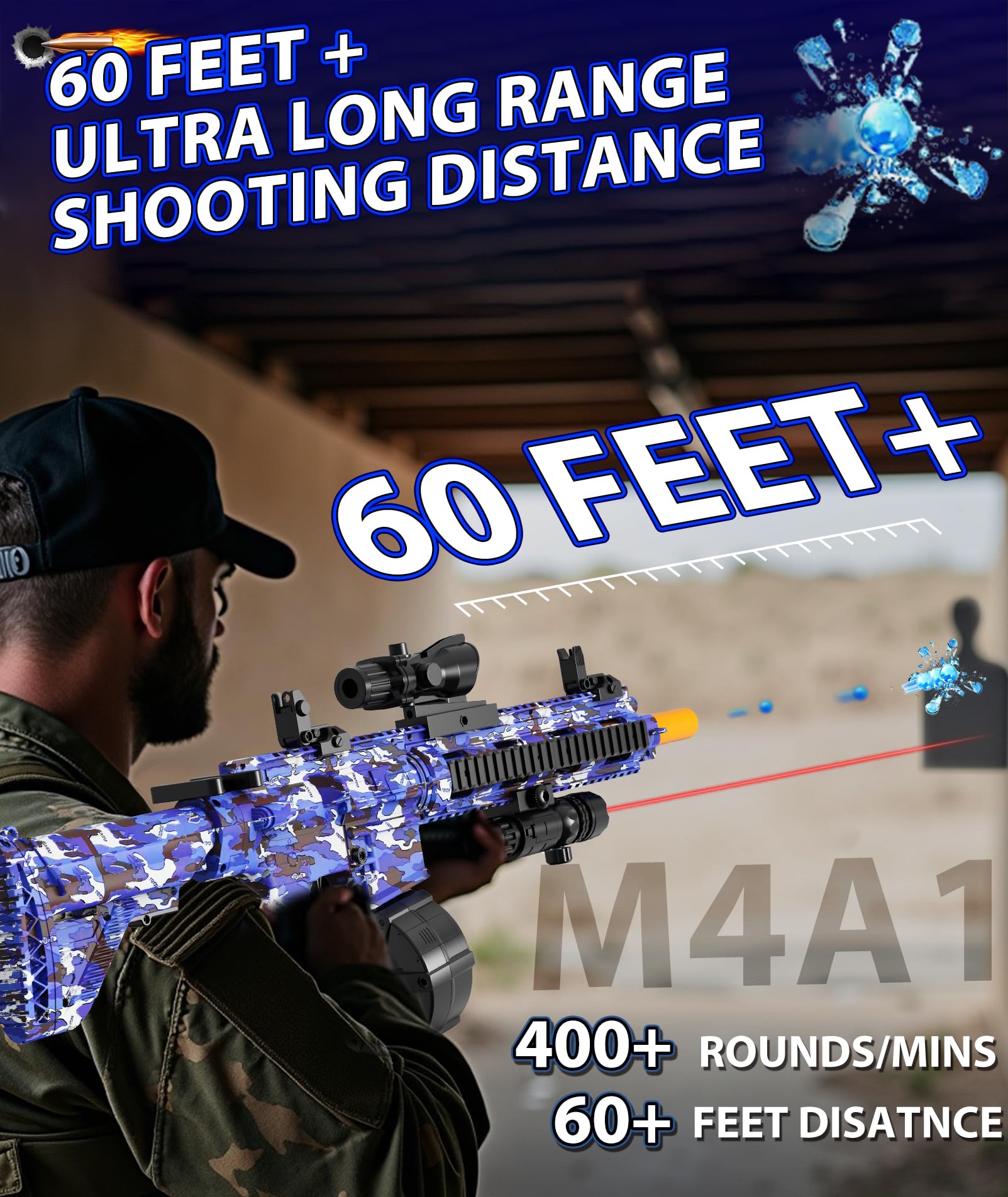 LAN ZHANG GUI Electric Gel Ball Blaster – High Speed 400–600rpm, 80–100ft Range, Goggles Included