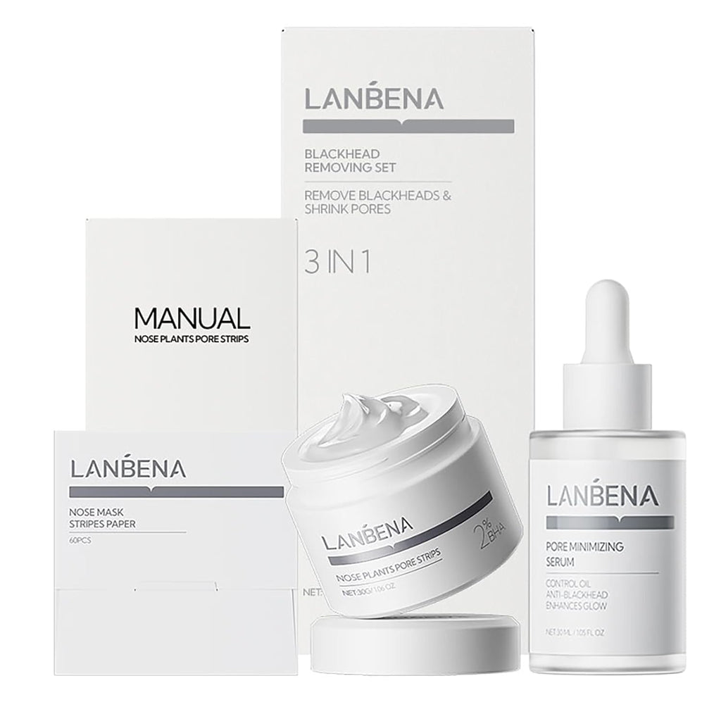 LANBENA 3 in 1 Blackhead Removal Set — Pore Strips, Serum & Removal Papers