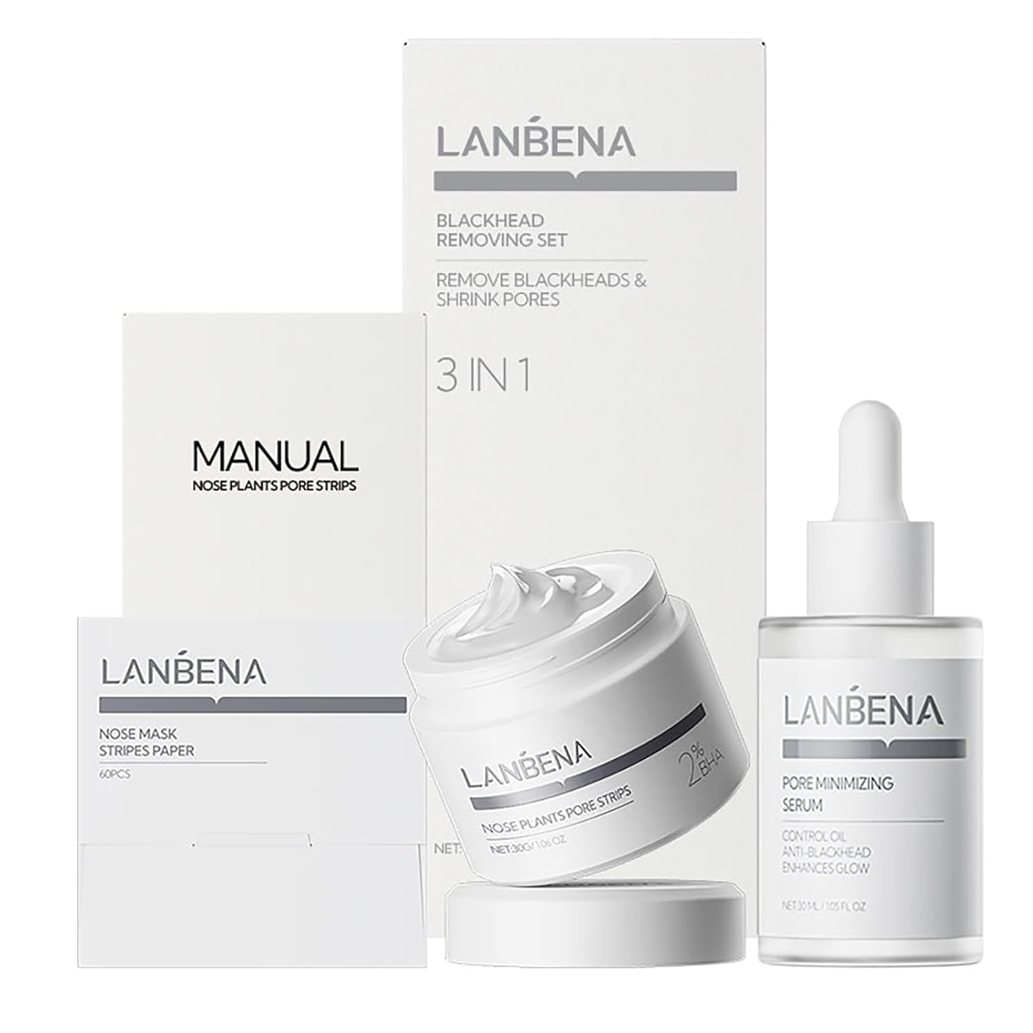 LANBENA 3 in 1 Blackhead Removal Set — Pore Strips, Serum & Removal Papers