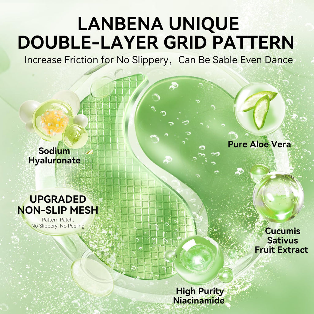 LANBENA Aloe Vera Under Eye Patches – Hydration, Brightening & Puffiness Reduction (30 Pairs)