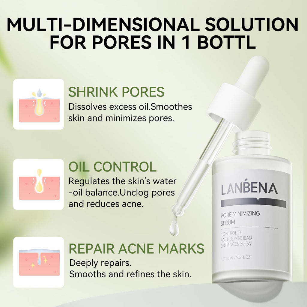 LANBENA 3-in-1 Blackhead Removal Set — Bamboo Charcoal Pore Strips, Pore Minimizing Serum & Removal Papers
