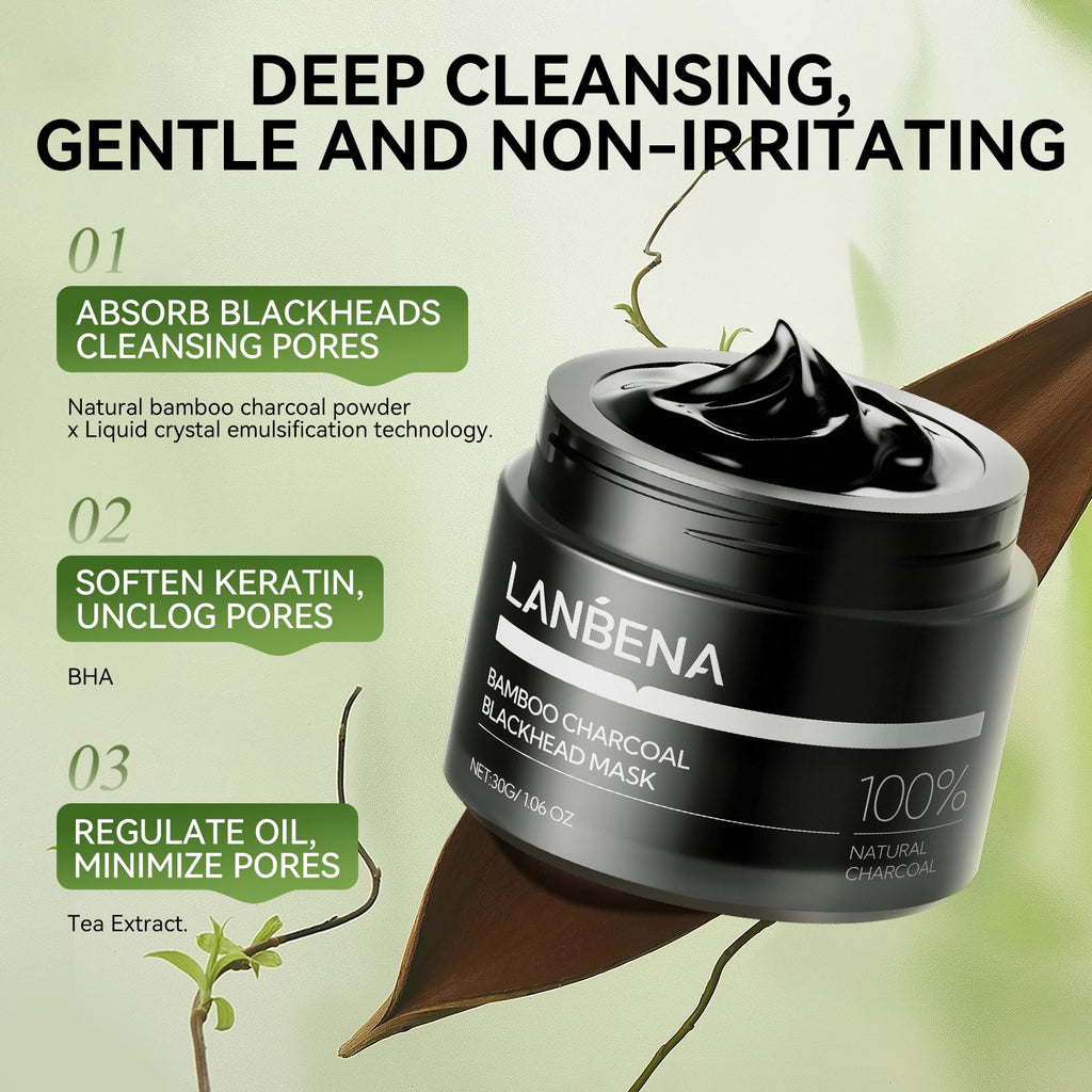 LANBENA Upgraded 2.0 Bamboo Charcoal Blackhead Remover Nose Strips – Deep Cleanse