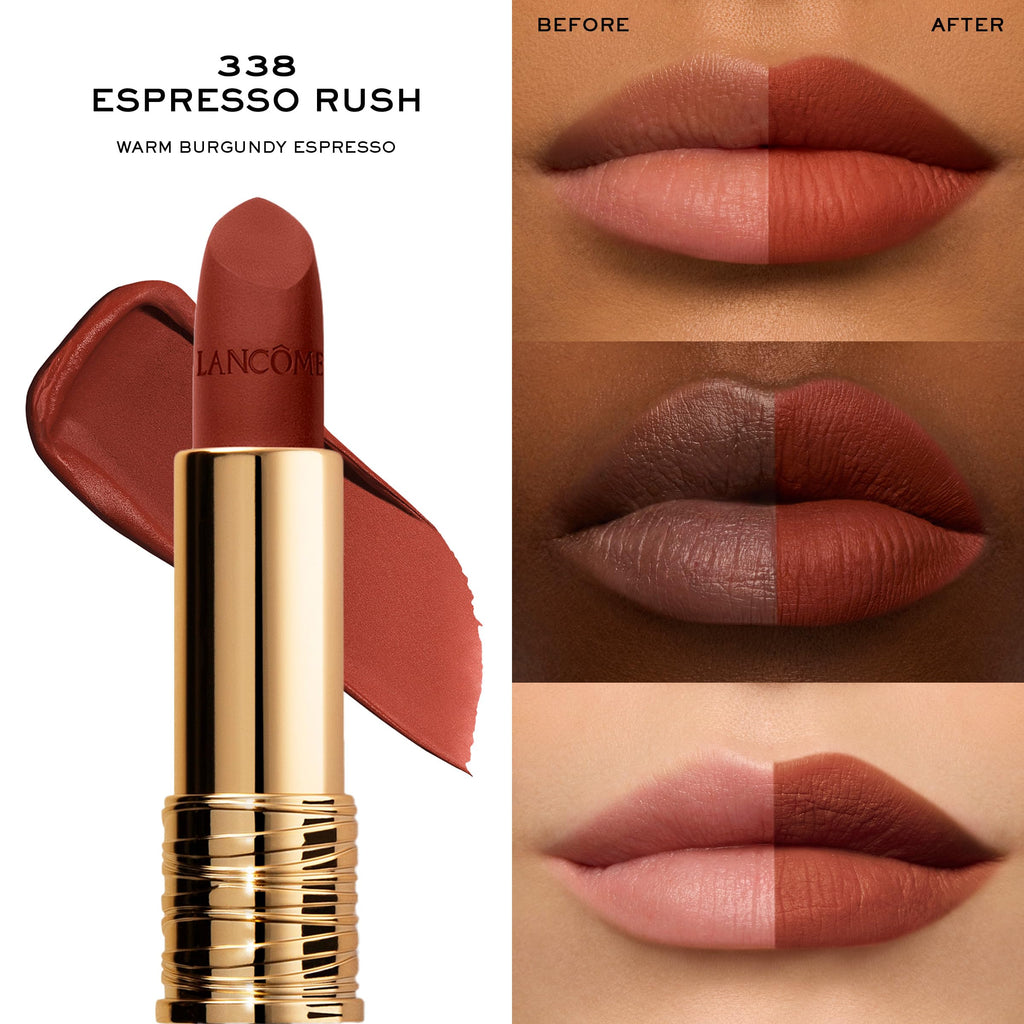 Lancôme L’Absolu Rouge Drama Matte Lipstick 338 – Ultra Matte Finish, 8HR Color, Ceramides & Hyaluronic Acid