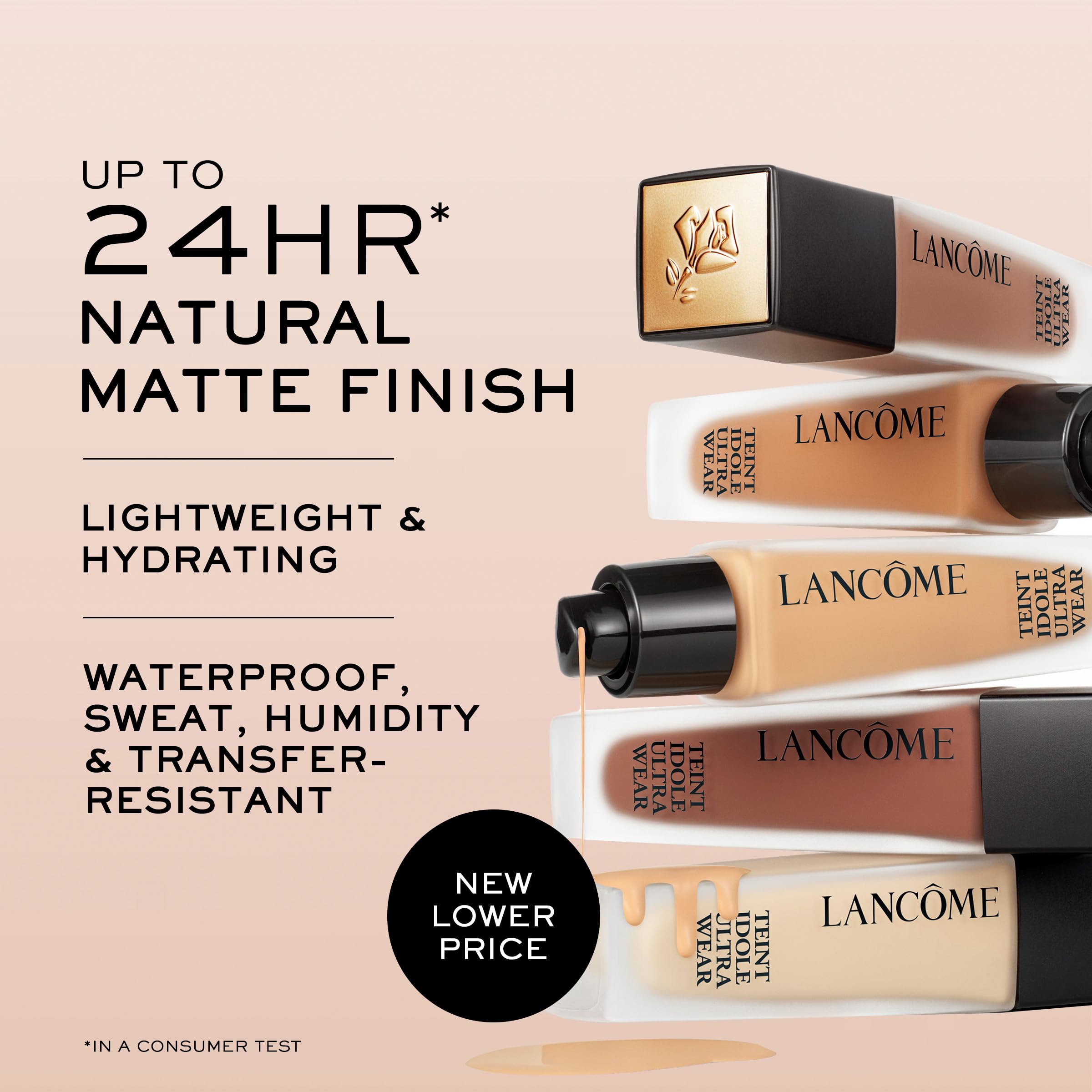 Lancôme Teint Idole Ultra Wear Natural Matte Foundation - 24HR, Waterproof & Hydrating, 120N (Fair with Neutral/Peach Undertones) - 1 fl oz