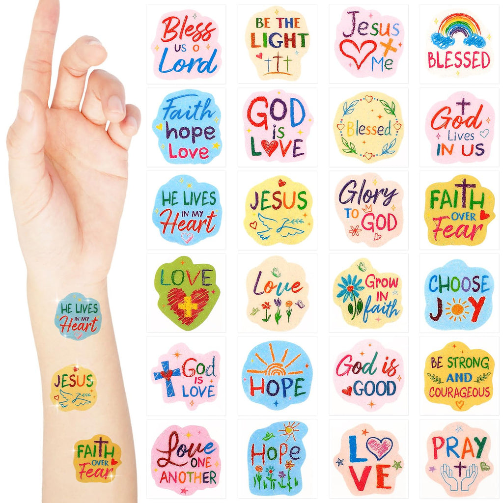 Landhoow 240Pcs Religious Christian Glitter Tattoos – Temporary Face & Body Stickers