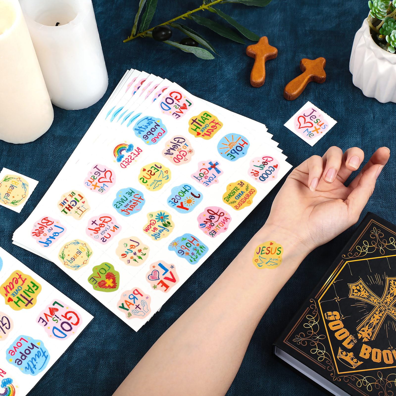 Landhoow 240Pcs Religious Christian Glitter Tattoos – Temporary Face & Body Stickers