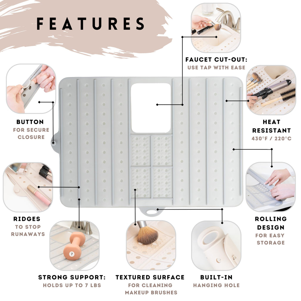 Landora and Leaf Sink Cover – Heat-Resistant Silicone Makeup Mat for Counter Space (Dishwasher Safe)