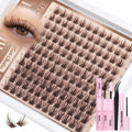 Lanflower Brown Lash Clusters Kit – Wispy CD-Curl Extensions with Bond, Seal & Remover