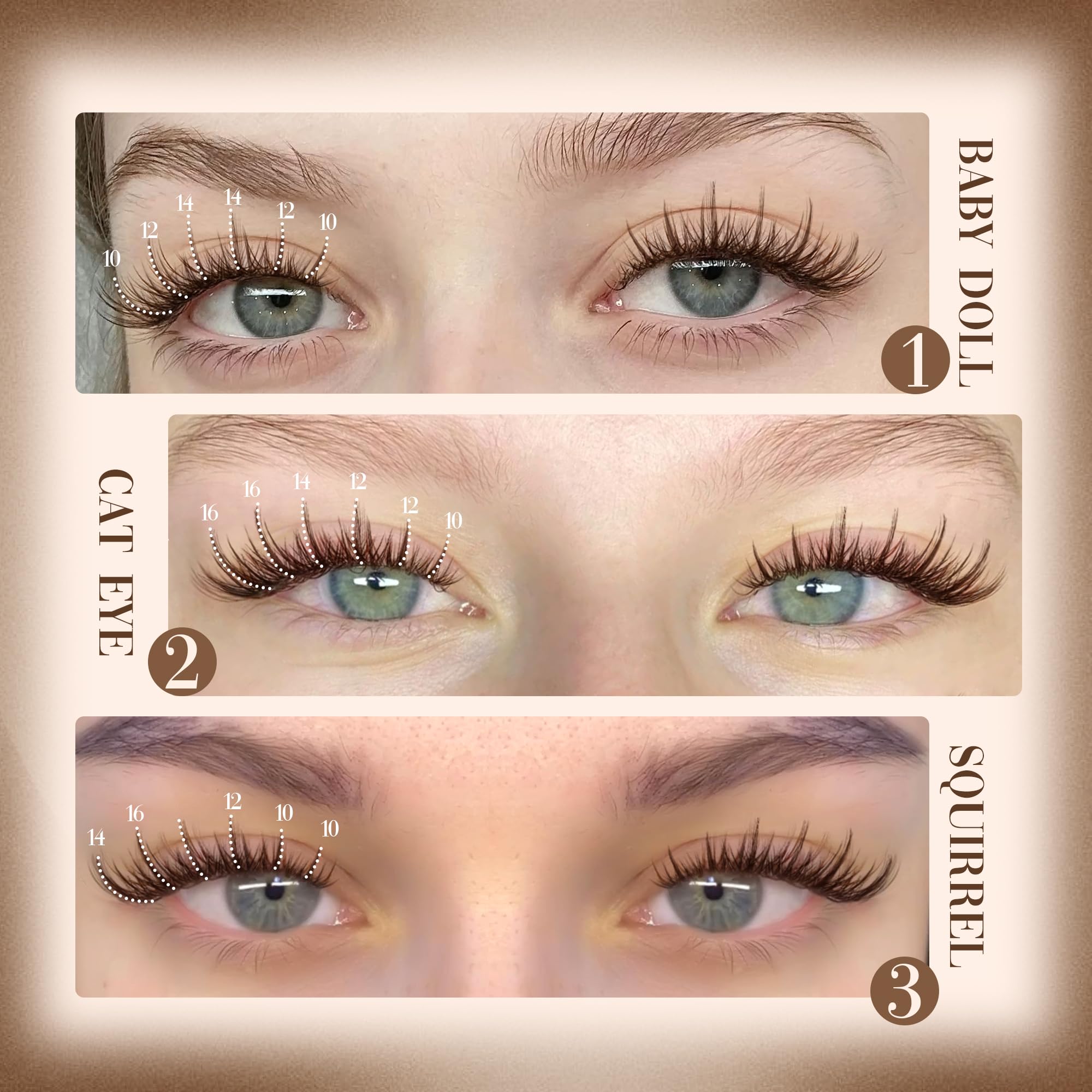 Lanflower Brown Lash Clusters Kit – Wispy CD-Curl Extensions with Bond, Seal & Remover
