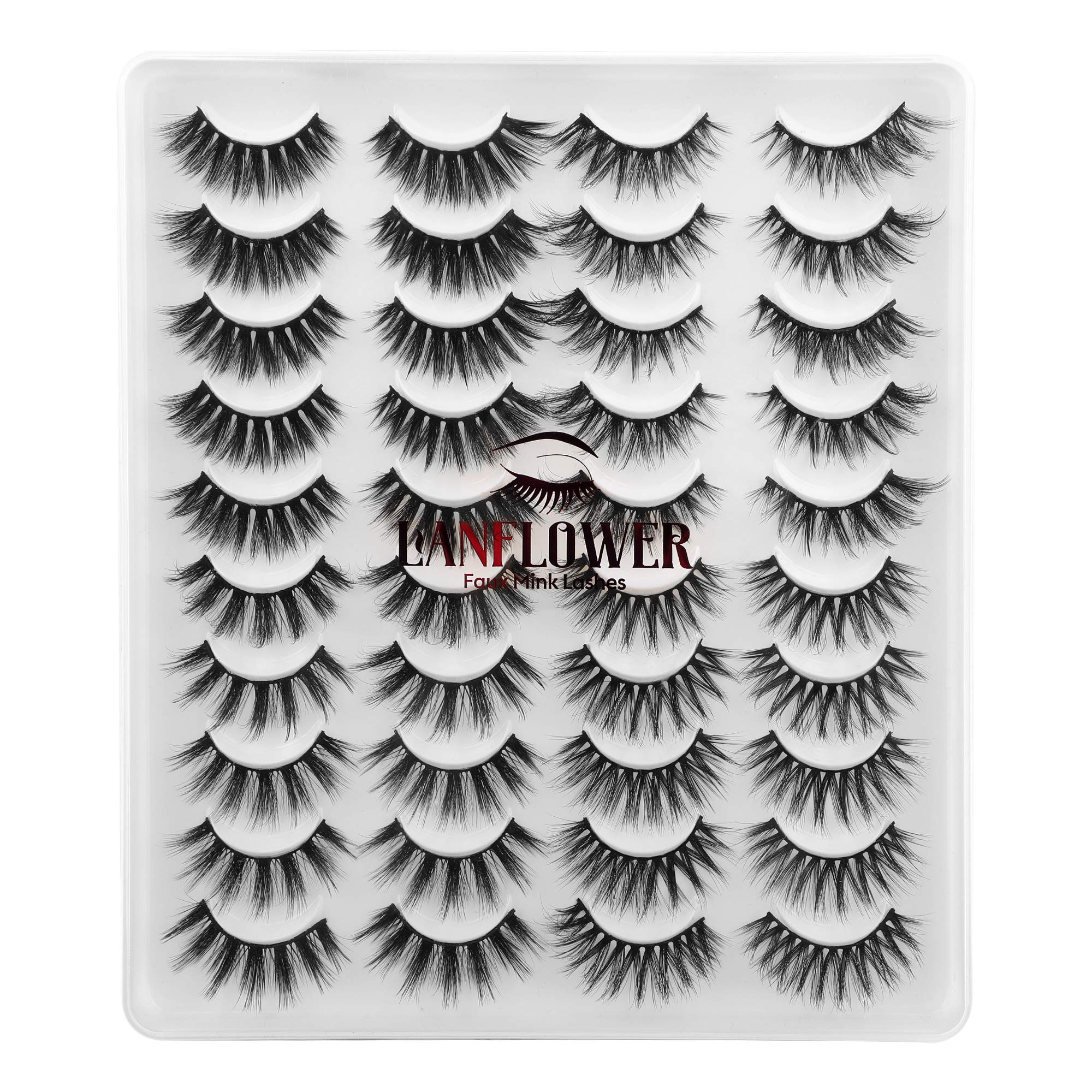 LANFLOWER False Eyelashes 20 Pairs – 4 Styles Fluffy, Long, Dramatic