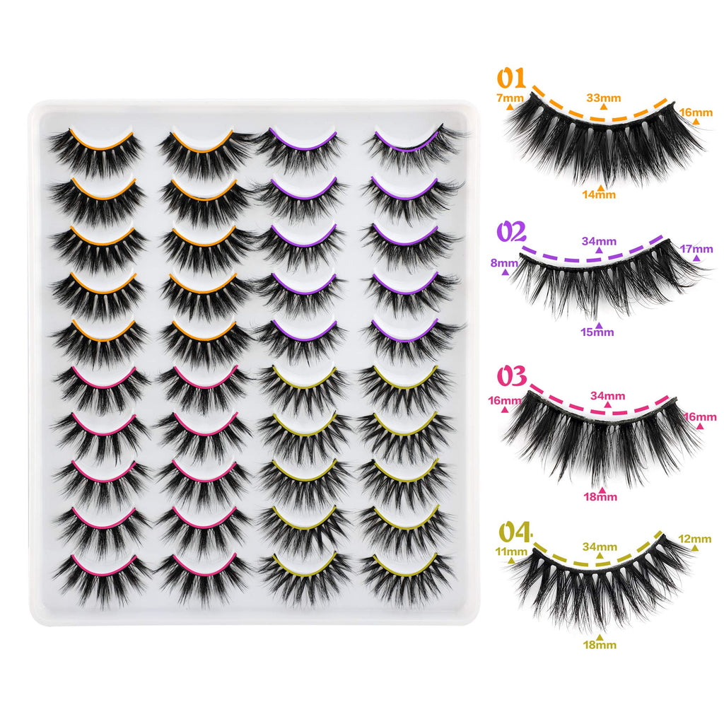 LANFLOWER False Eyelashes 20 Pairs – 4 Styles Fluffy, Long, Dramatic