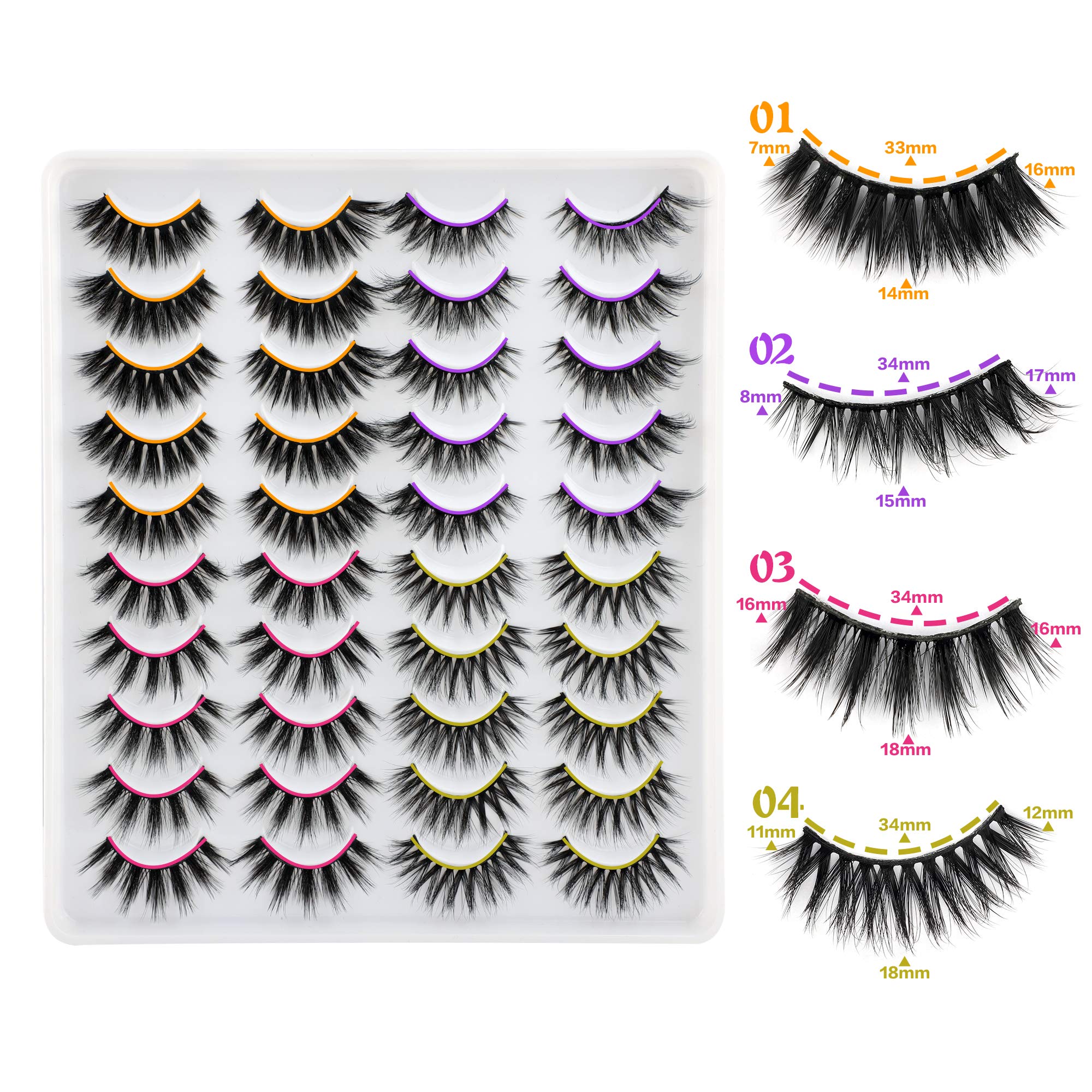 LANFLOWER False Eyelashes 20 Pairs – 4 Styles Fluffy, Long, Dramatic