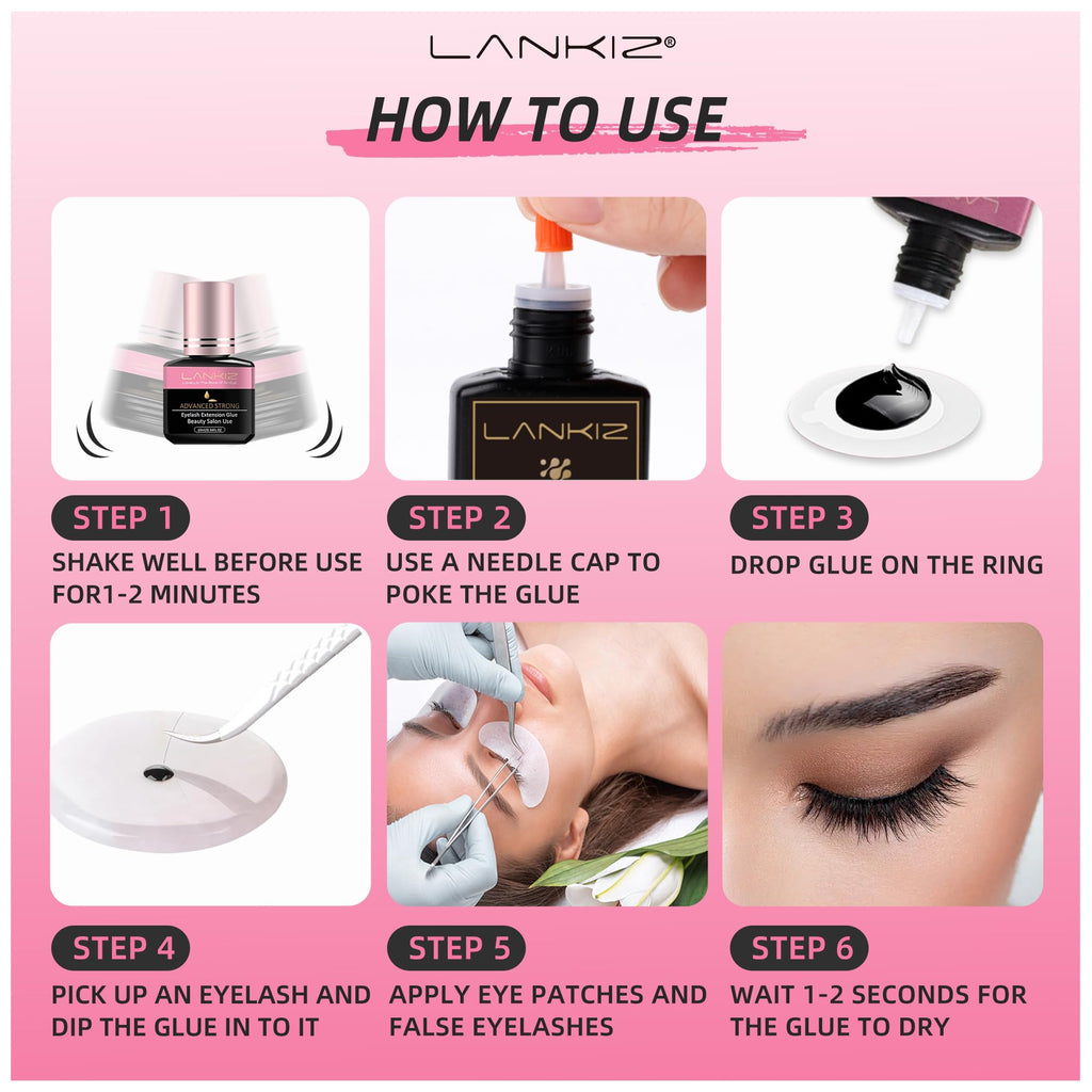 LANKIZ Strong Lash Extension Glue — 1 Sec Fast Dry, 6-8 Weeks Retention, 10ml, Low Fume