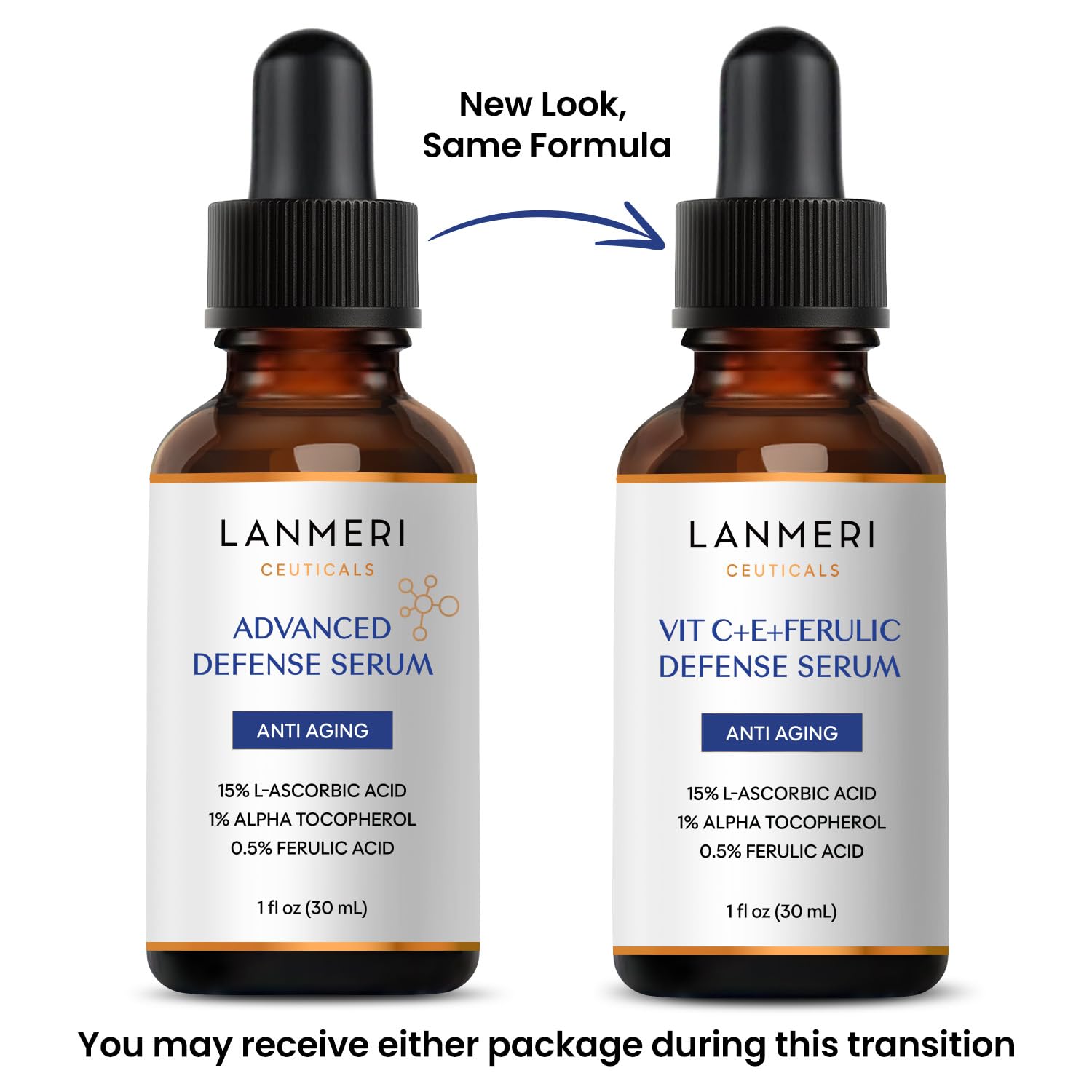 Lanmeri Ceuticals 15% Vitamin C Serum with 1% Vitamin E + 0.5% Ferulic (1 fl oz)