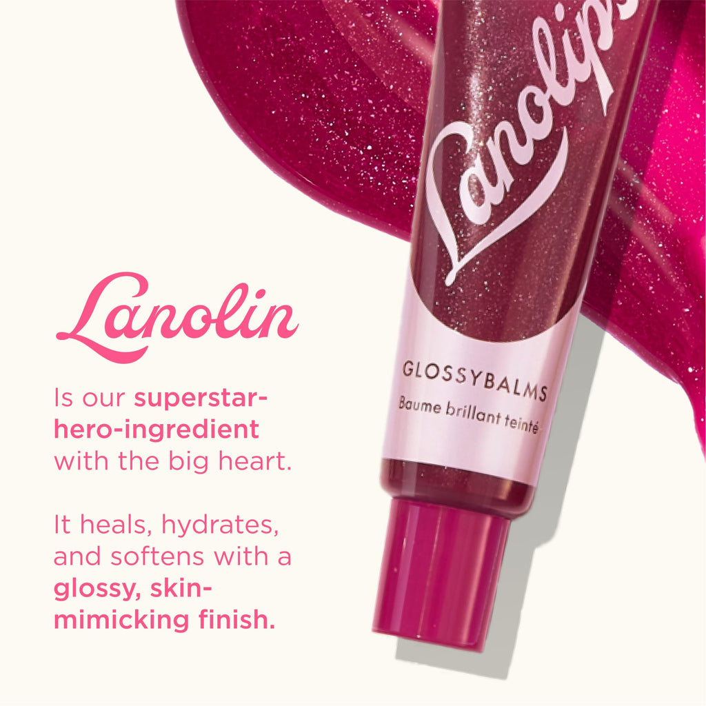 Lanolips Glossybalm Berry – Ultra Hydrating Tinted Lip Gloss with Lanolin, Vitamin E & Shimmer