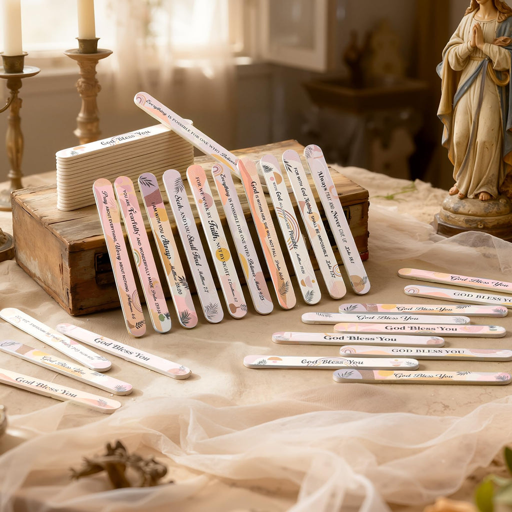 Lanties 60-Pack Christian Nail Files – Boho Bible Verse Emery Boards