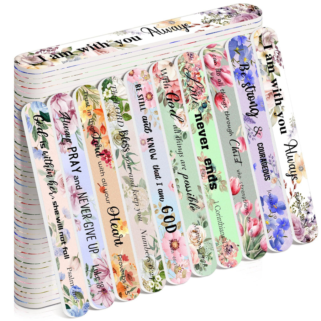 Lanties 50-Pack Christian Nail Files – 10 Styles, Double-Sided Emery Boards