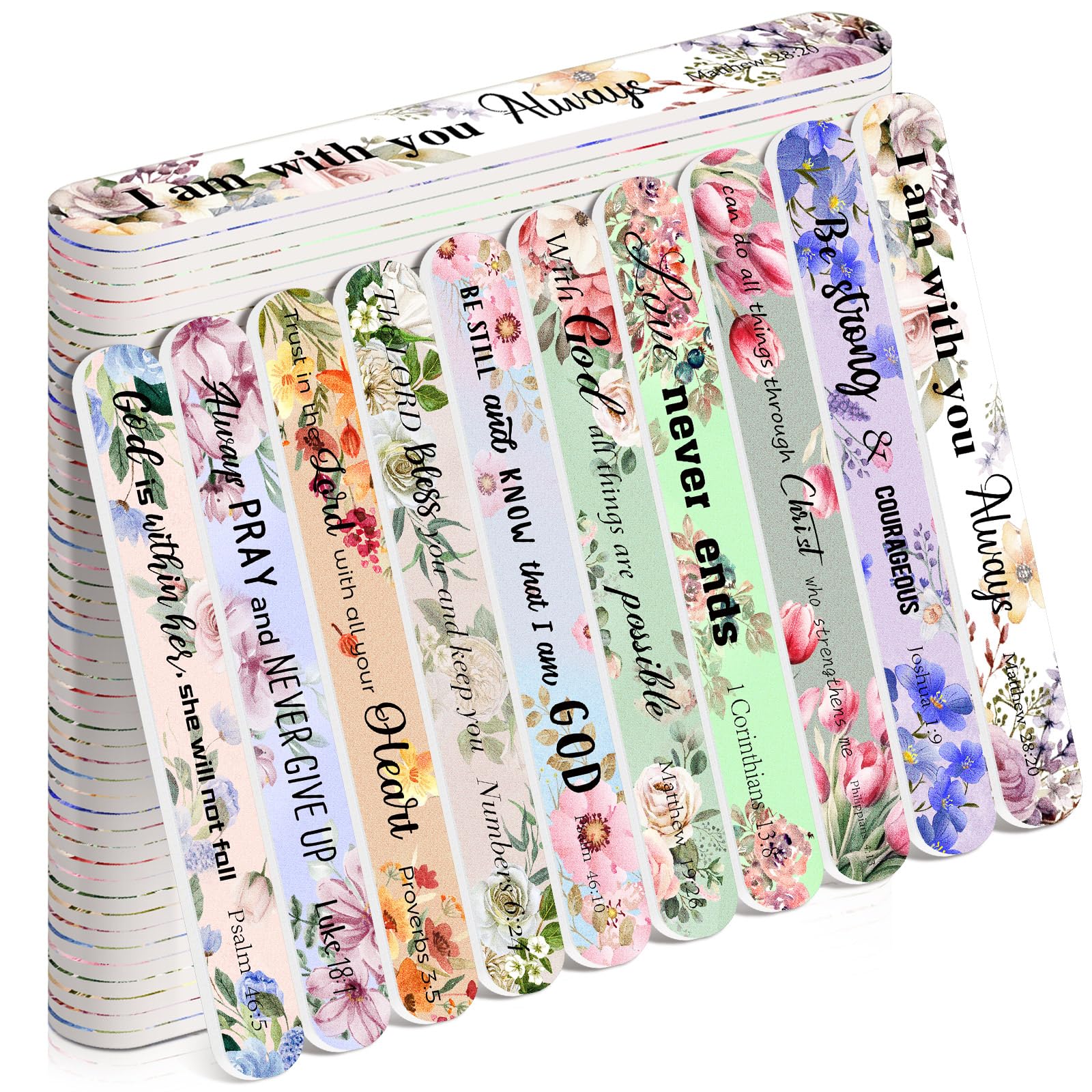 Lanties 50-Pack Christian Nail Files – 10 Styles, Double-Sided Emery Boards