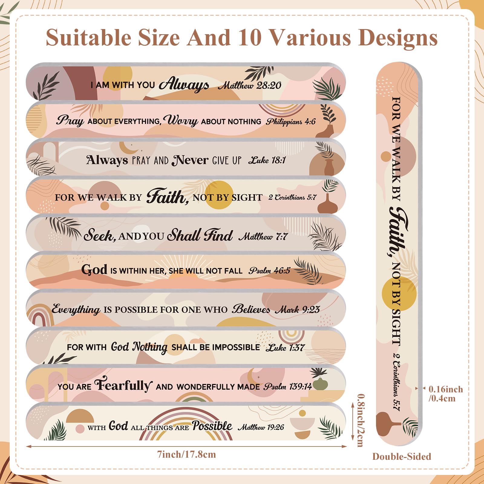 Lanties 60-Pack Christian Nail Files – Boho Bible Verse Emery Boards