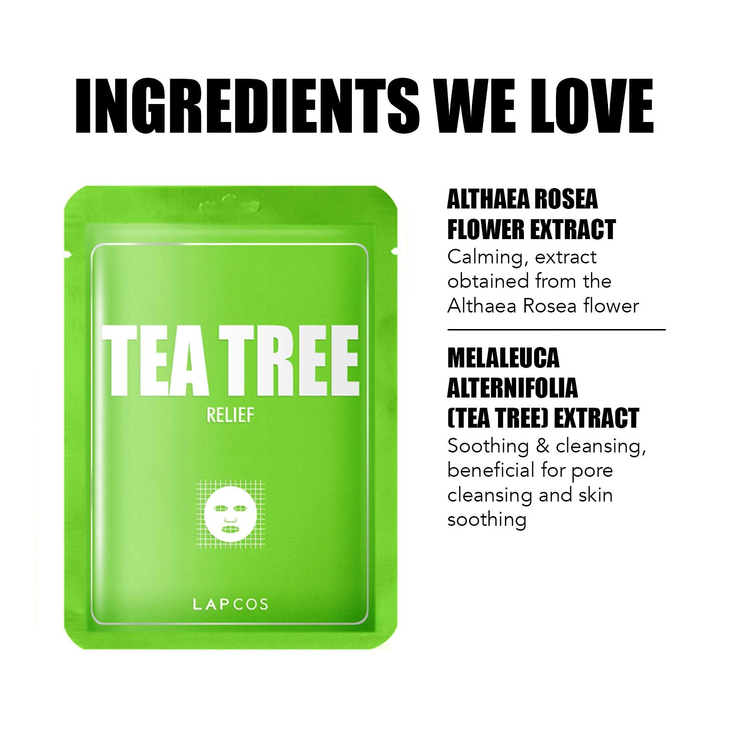 LAPCOS Tea Tree Sheet Mask | Daily Soothing Face Mask (5-Pack)