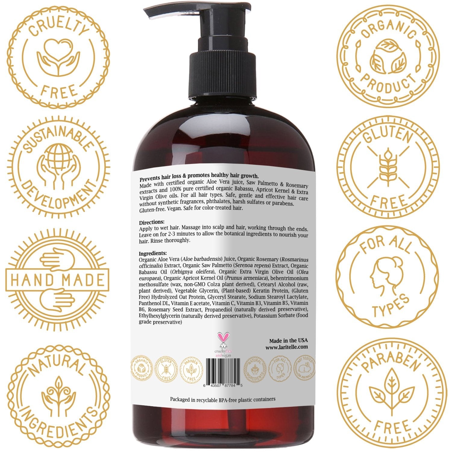 Laritelle Organic Conditioner 16 oz – Anti-Breakage & Hair Health (Rosemary & Saw Palmetto)
